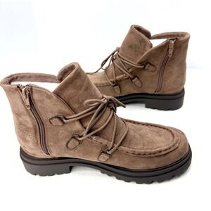 Bella Vita Women Xandy Lace-Up Side Zip Ankle Booties Size 10W Taupe Suede NWT